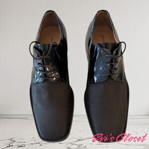 Pronto Uomo Tuxedo Black Patent Leather Square Toe Lace Up Shoes Size 9M